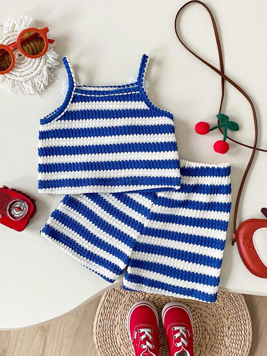 Striped Knit Camisole And Shorts Set For Baby Girls Summer Vacation Wear