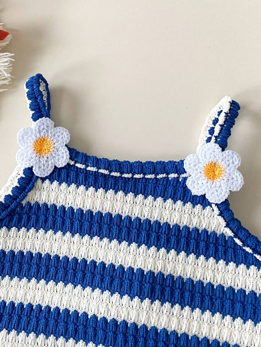 Striped Knit Camisole And Shorts Set For Baby Girls Summer Vacation Wear