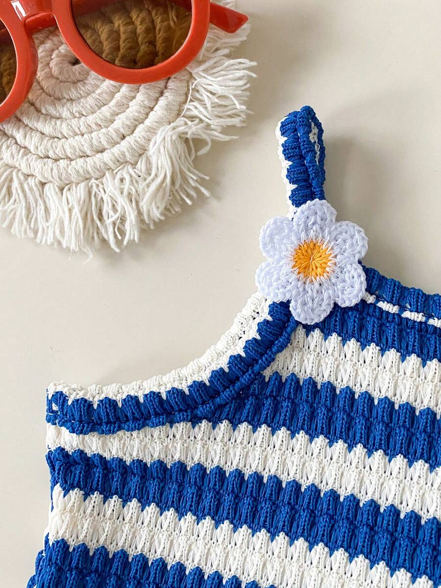 Striped Knit Camisole And Shorts Set For Baby Girls Summer Vacation Wear