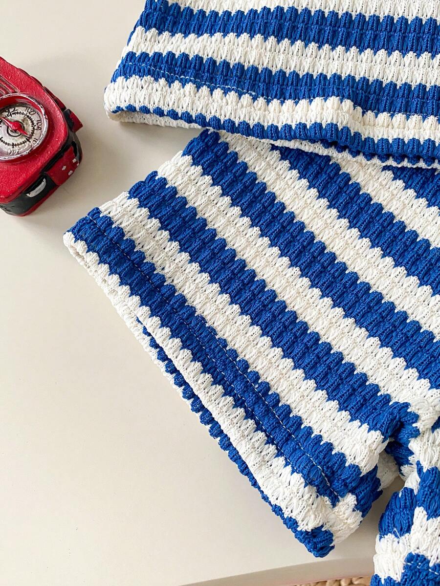 Striped Knit Camisole And Shorts Set For Baby Girls Summer Vacation Wear