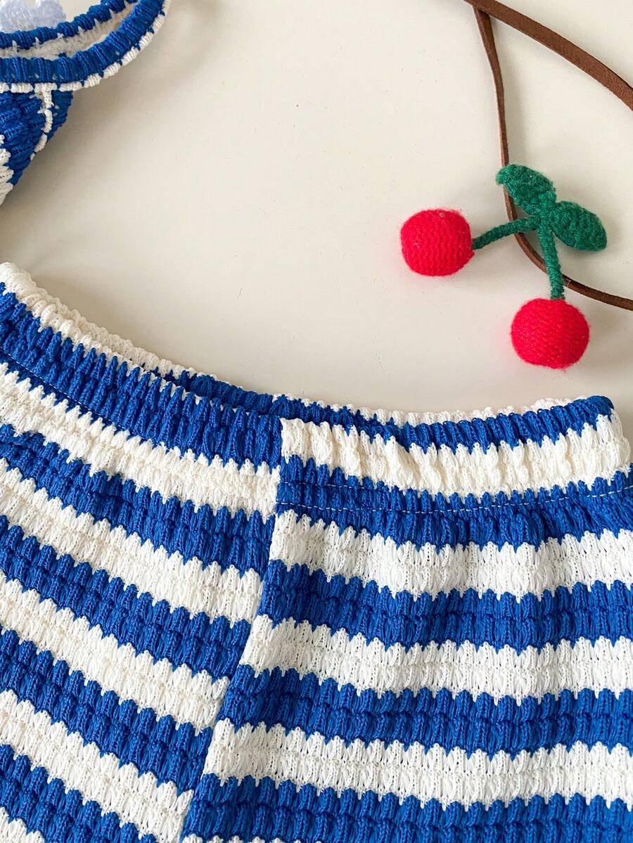 Striped Knit Camisole And Shorts Set For Baby Girls Summer Vacation Wear