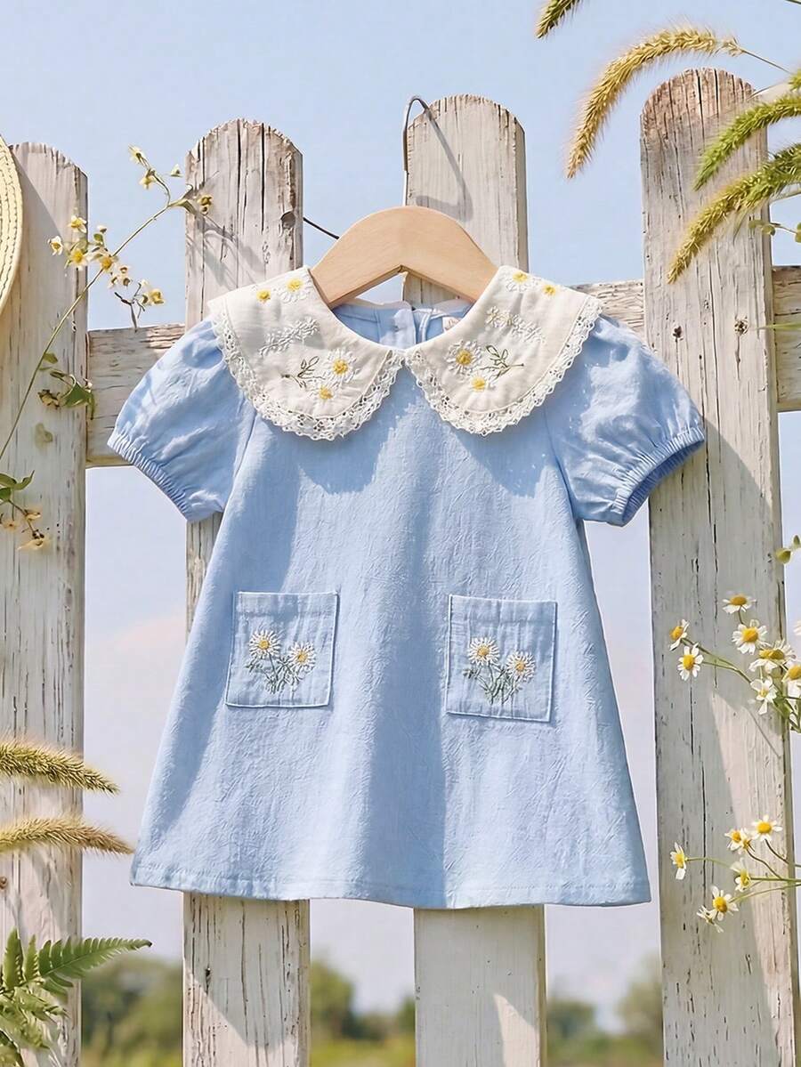 Baby Floral Embroidered Countryside Dress for Cute Spring and Summer Wear