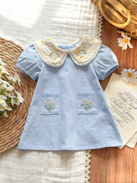 Baby Floral Embroidered Countryside Dress for Cute Spring and Summer Wear