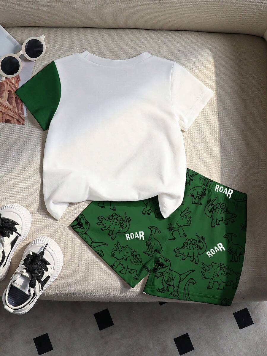 Baby Boy Blue Dinosaur Print T Shirt and Matching Shorts Summer Outfit Set