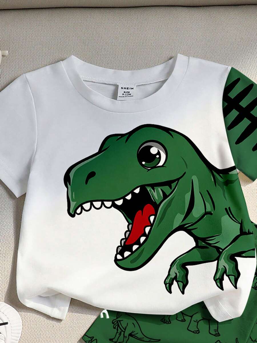 Baby Boy Blue Dinosaur Print T Shirt and Matching Shorts Summer Outfit Set