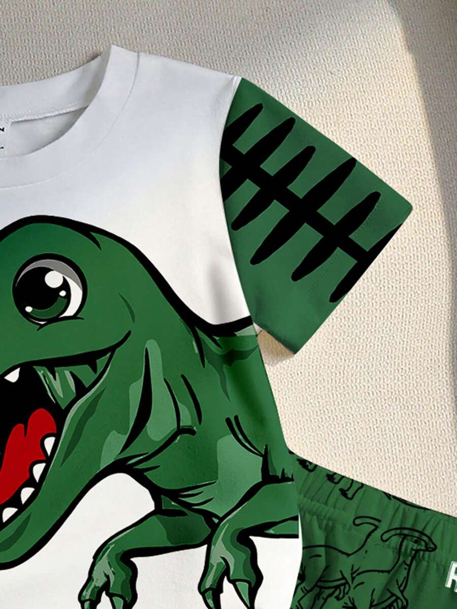 Baby Boy Blue Dinosaur Print T Shirt and Matching Shorts Summer Outfit Set
