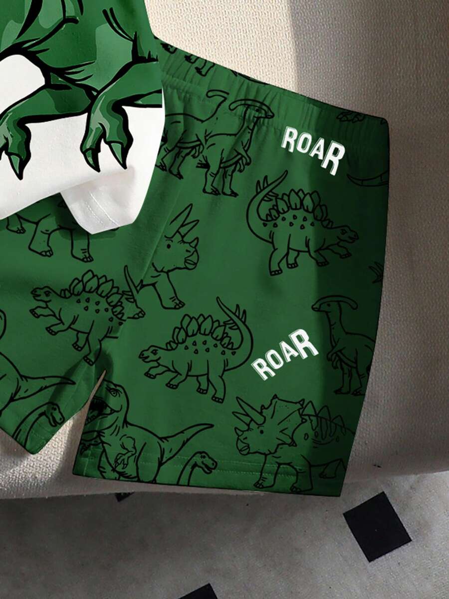 Baby Boy Blue Dinosaur Print T Shirt and Matching Shorts Summer Outfit Set