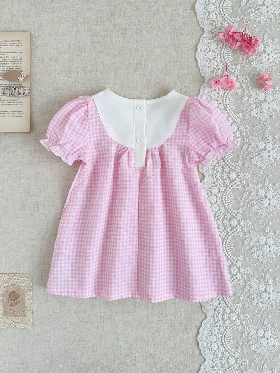 Infant Girl Peter Pan Collar Floral Embroidered Summer Dress for Casual Wear