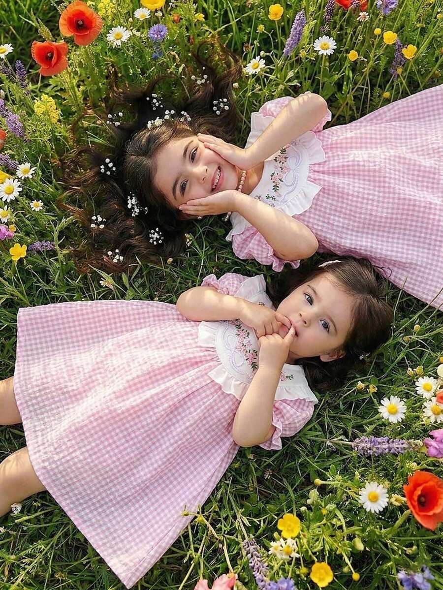 Infant Girl Peter Pan Collar Floral Embroidered Summer Dress for Casual Wear