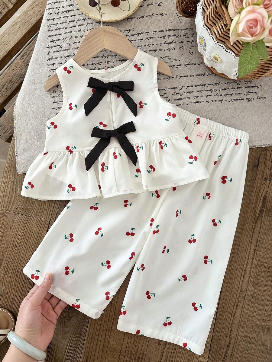 Casual Summer Pants Outfit For Kids Girls Ditsy Floral Fashion Wear