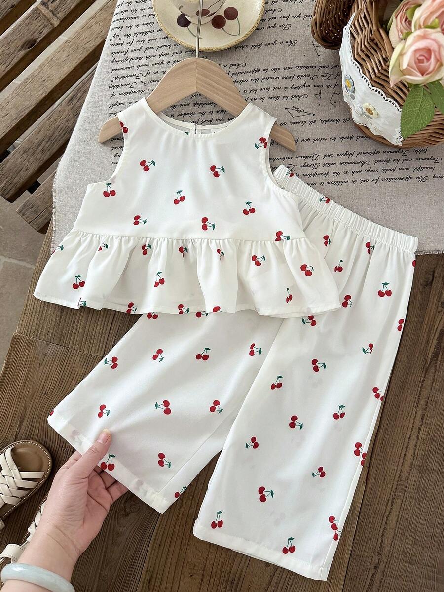 Casual Summer Pants Outfit For Kids Girls Ditsy Floral Fashion Wear