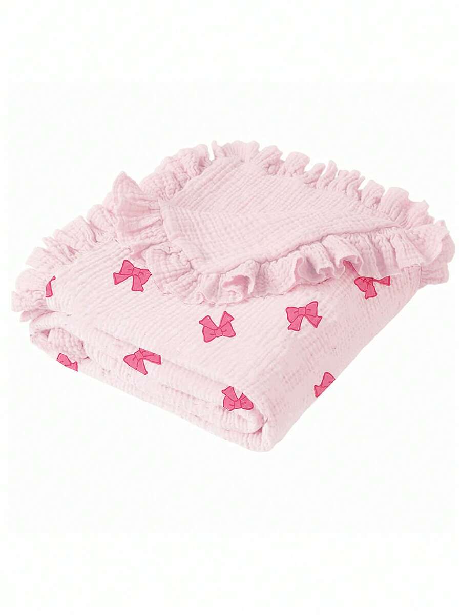 Floral Baby Cotton Blanket Soft Ruffle Edge Receiving Blanket for Newborns and Infants