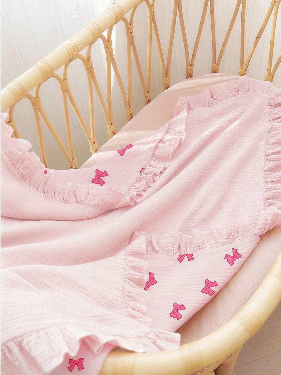 Floral Baby Cotton Blanket Soft Ruffle Edge Receiving Blanket for Newborns and Infants