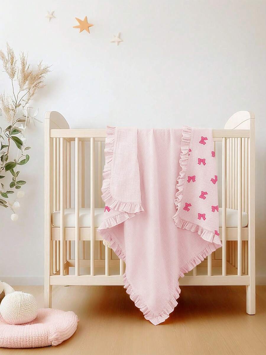 Floral Baby Cotton Blanket Soft Ruffle Edge Receiving Blanket for Newborns and Infants