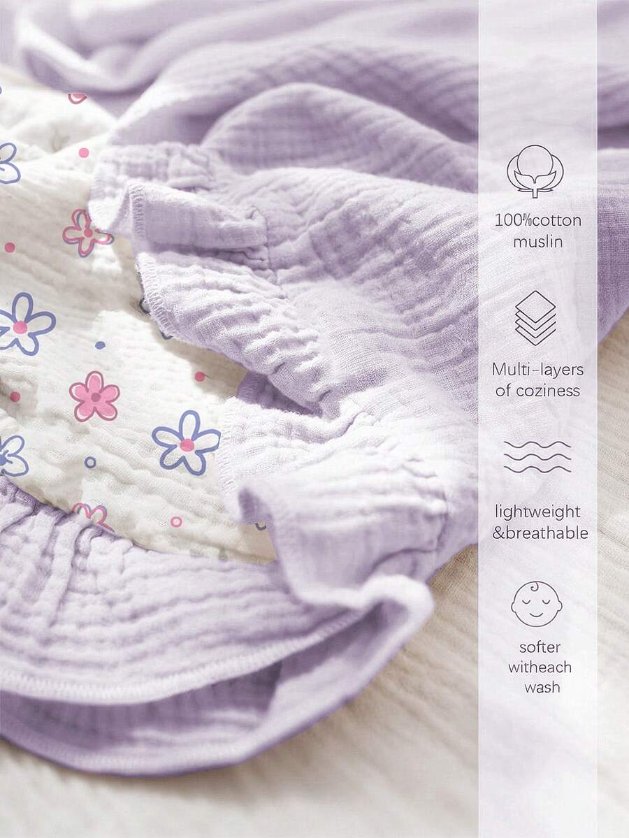 Floral Baby Cotton Blanket Soft Ruffle Edge Receiving Blanket for Newborns and Infants