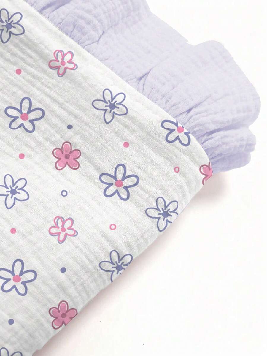 Floral Baby Cotton Blanket Soft Ruffle Edge Receiving Blanket for Newborns and Infants