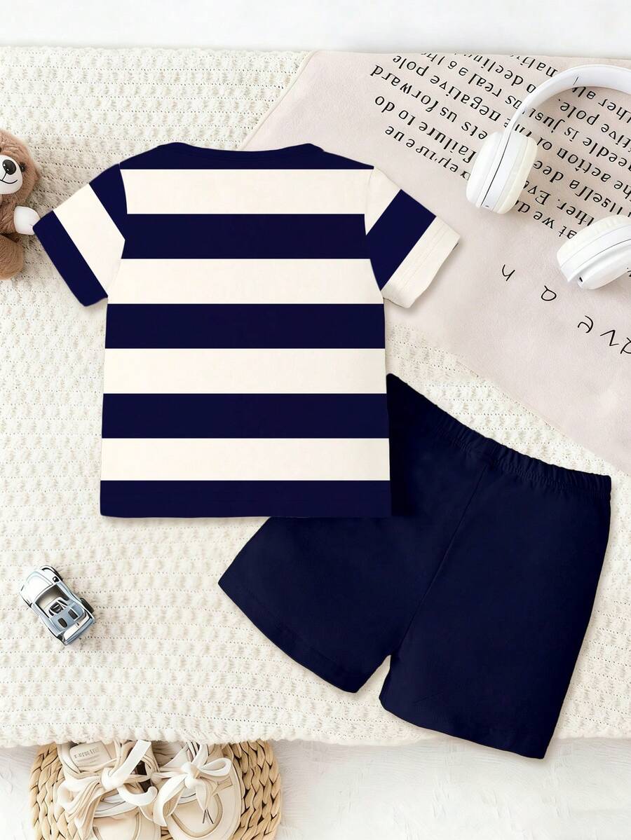 Playful Pals Toddler Boy Bear Motif Shirt and Distressed Jean Shorts Suit