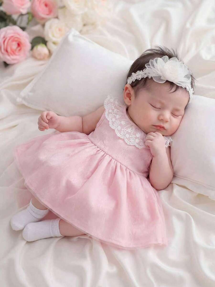 Baby Lace Collar Mesh Dress for Spring and Summer Celebrations and Photoshoots
