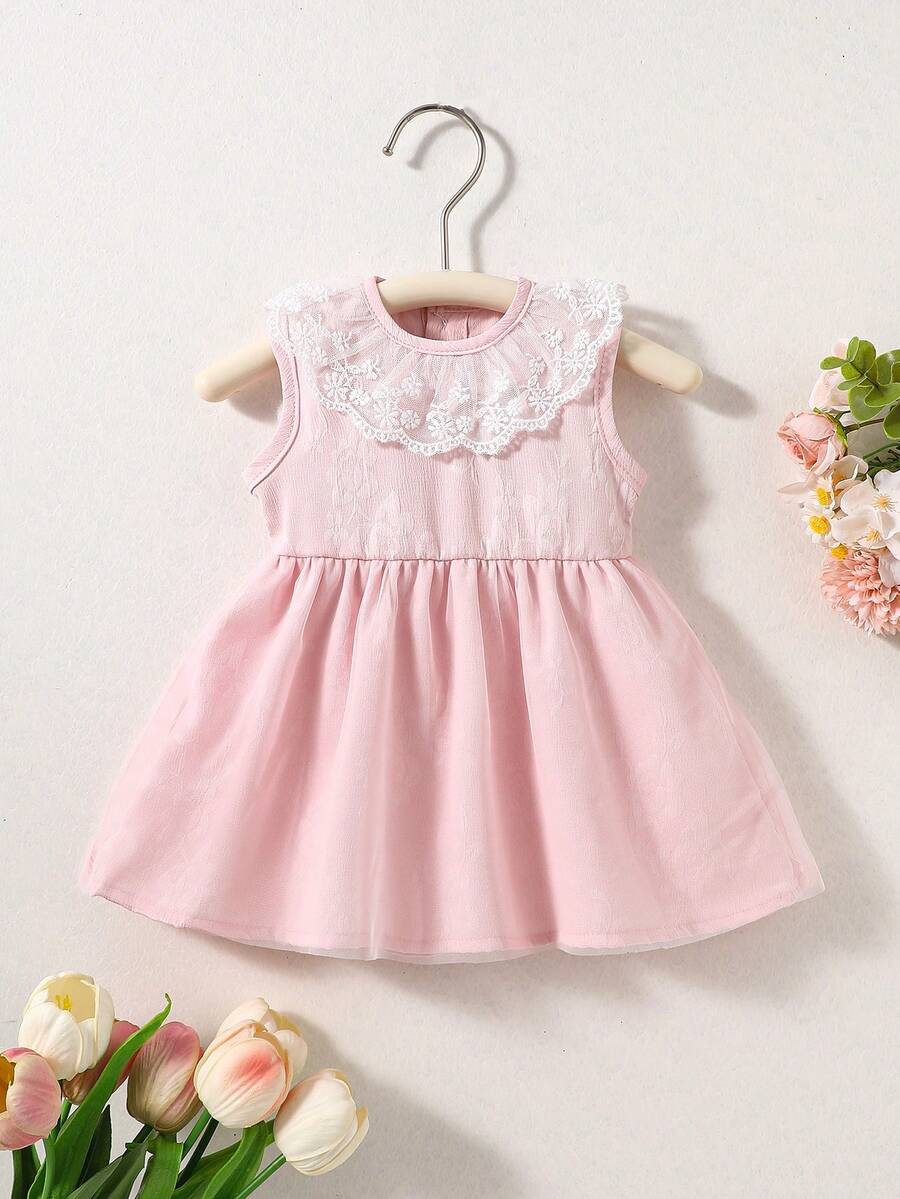 Baby Lace Collar Mesh Dress for Spring and Summer Celebrations and Photoshoots