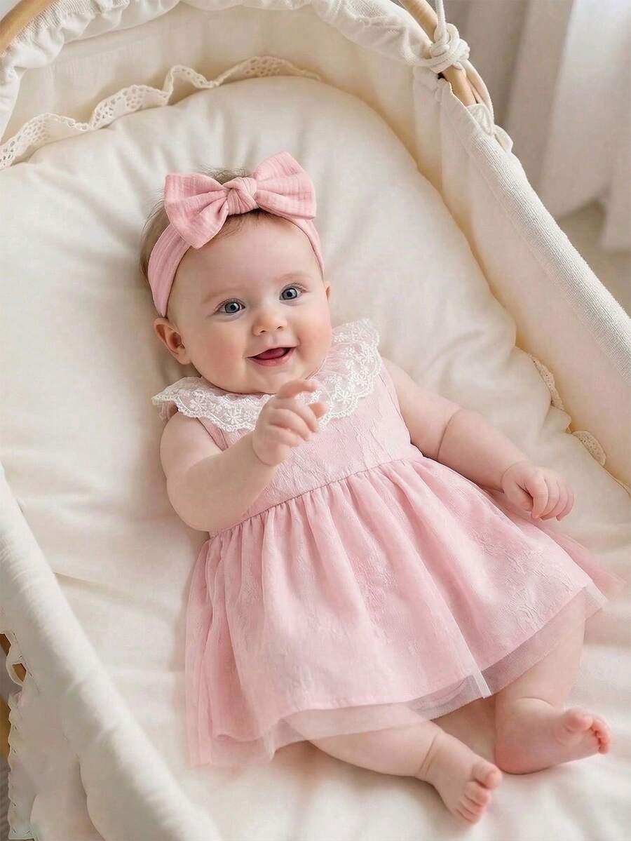 Baby Lace Collar Mesh Dress for Spring and Summer Celebrations and Photoshoots