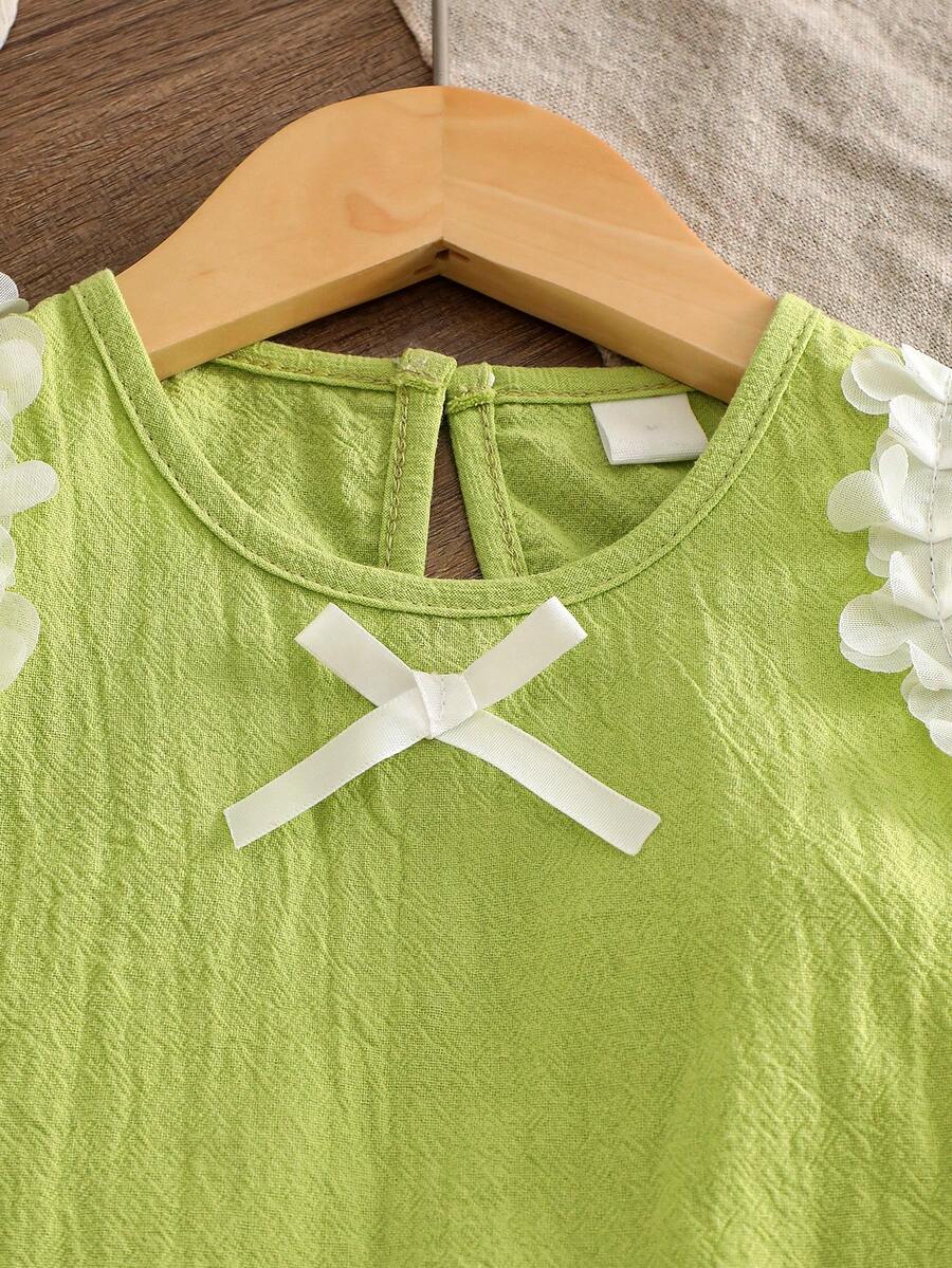 Light Green Vest Top And Apricot Shorts Set For Toddler Girls Vacation Wear