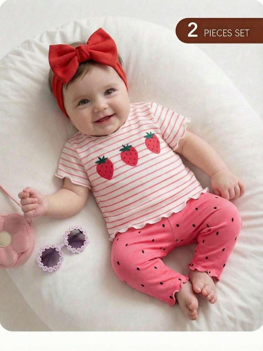 2PCS Baby Daisy Print T-Shirt and Shorts Set for Summer Daily Wear