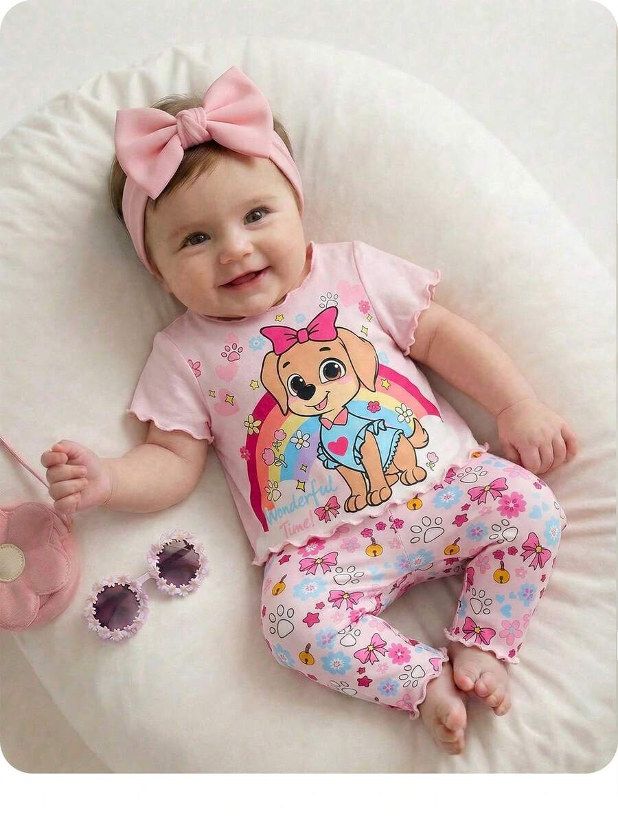 Baby Strawberry Print Short Sleeve Pajama Set for Cozy Summer Sleepwear