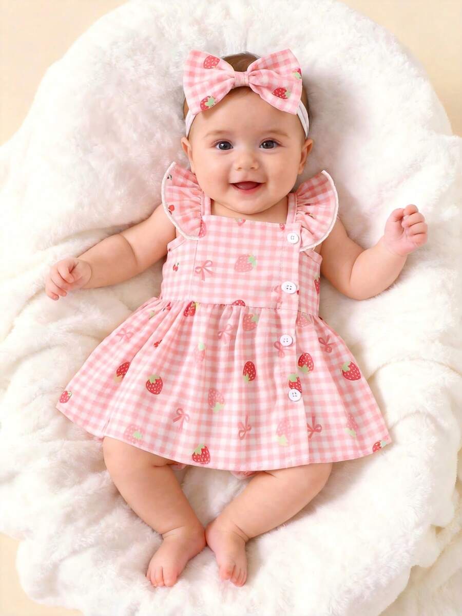 2PCS Baby Watercolor Floral Dress and Hairband Set for Cute Summer Outings