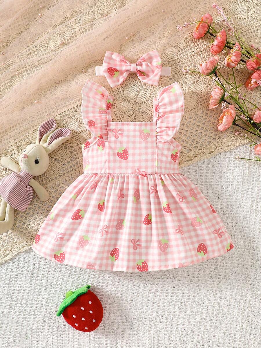 2PCS Baby Watercolor Floral Dress and Hairband Set for Cute Summer Outings
