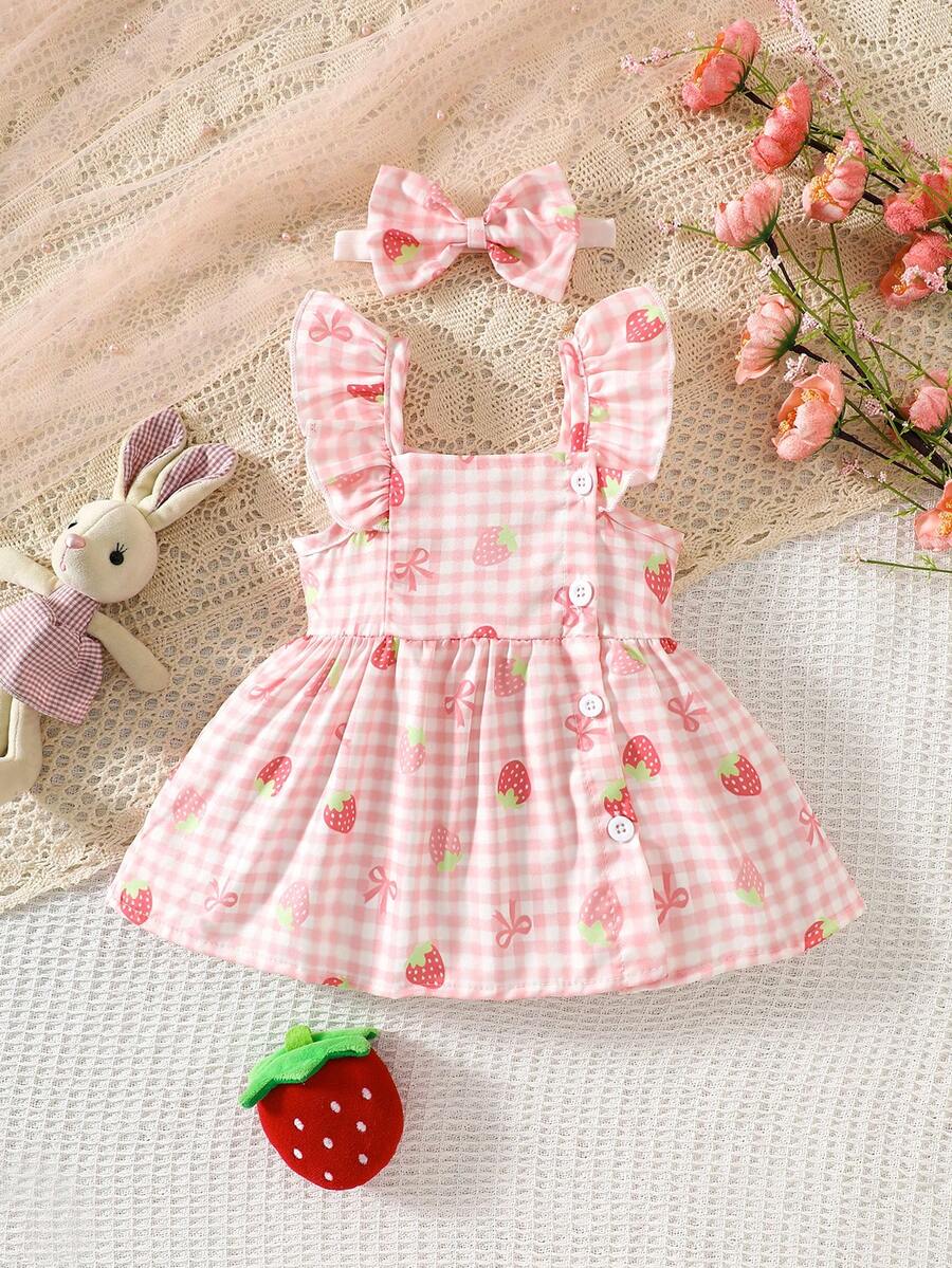 2PCS Baby Watercolor Floral Dress and Hairband Set for Cute Summer Outings