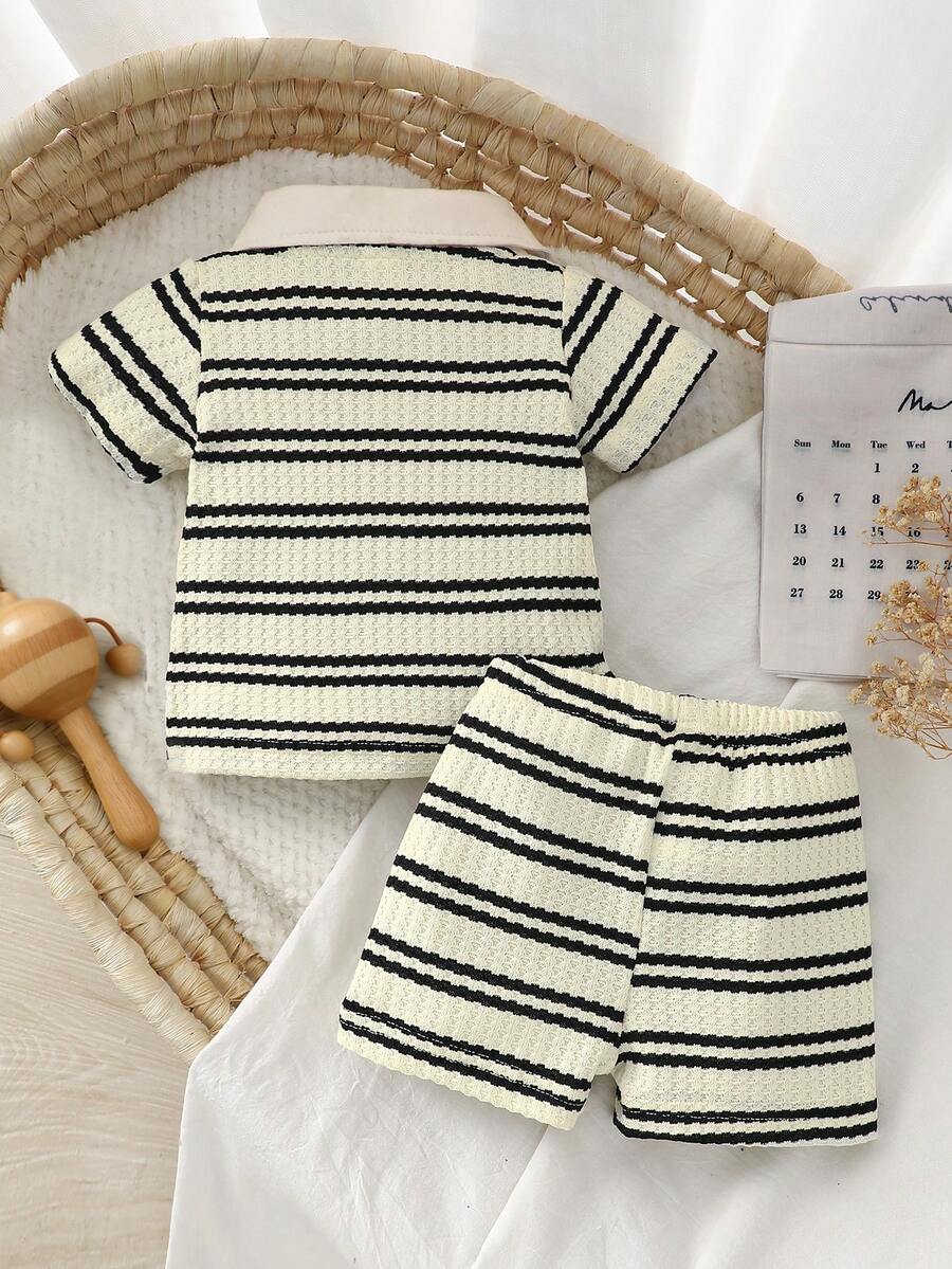2PCS Baby Knitted Jacquard Shirt and Shorts Set for Casual Summer Outings