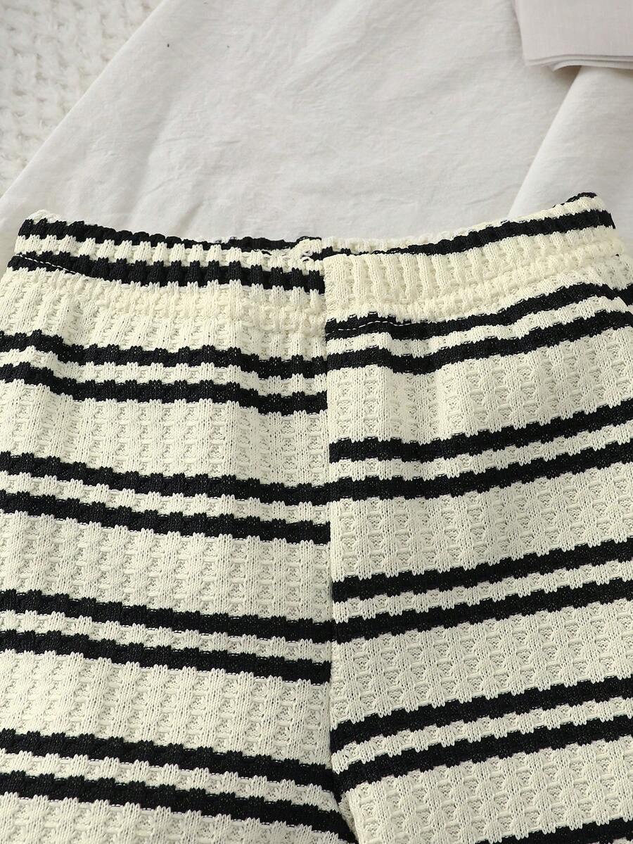2PCS Baby Knitted Jacquard Shirt and Shorts Set for Casual Summer Outings