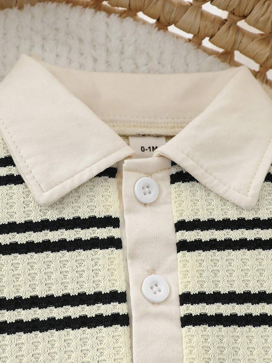 2PCS Baby Knitted Jacquard Shirt and Shorts Set for Casual Summer Outings