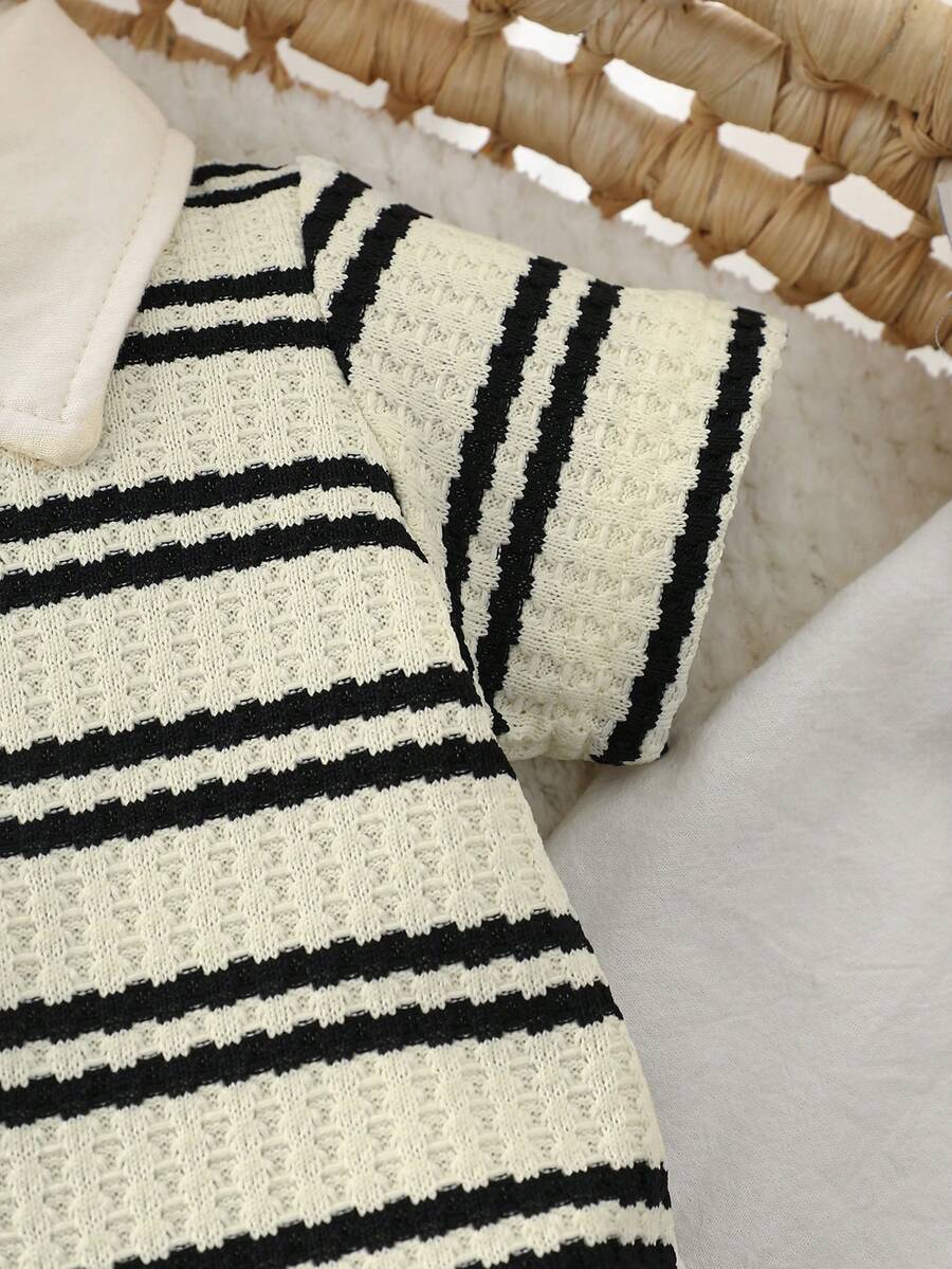 2PCS Baby Knitted Jacquard Shirt and Shorts Set for Casual Summer Outings