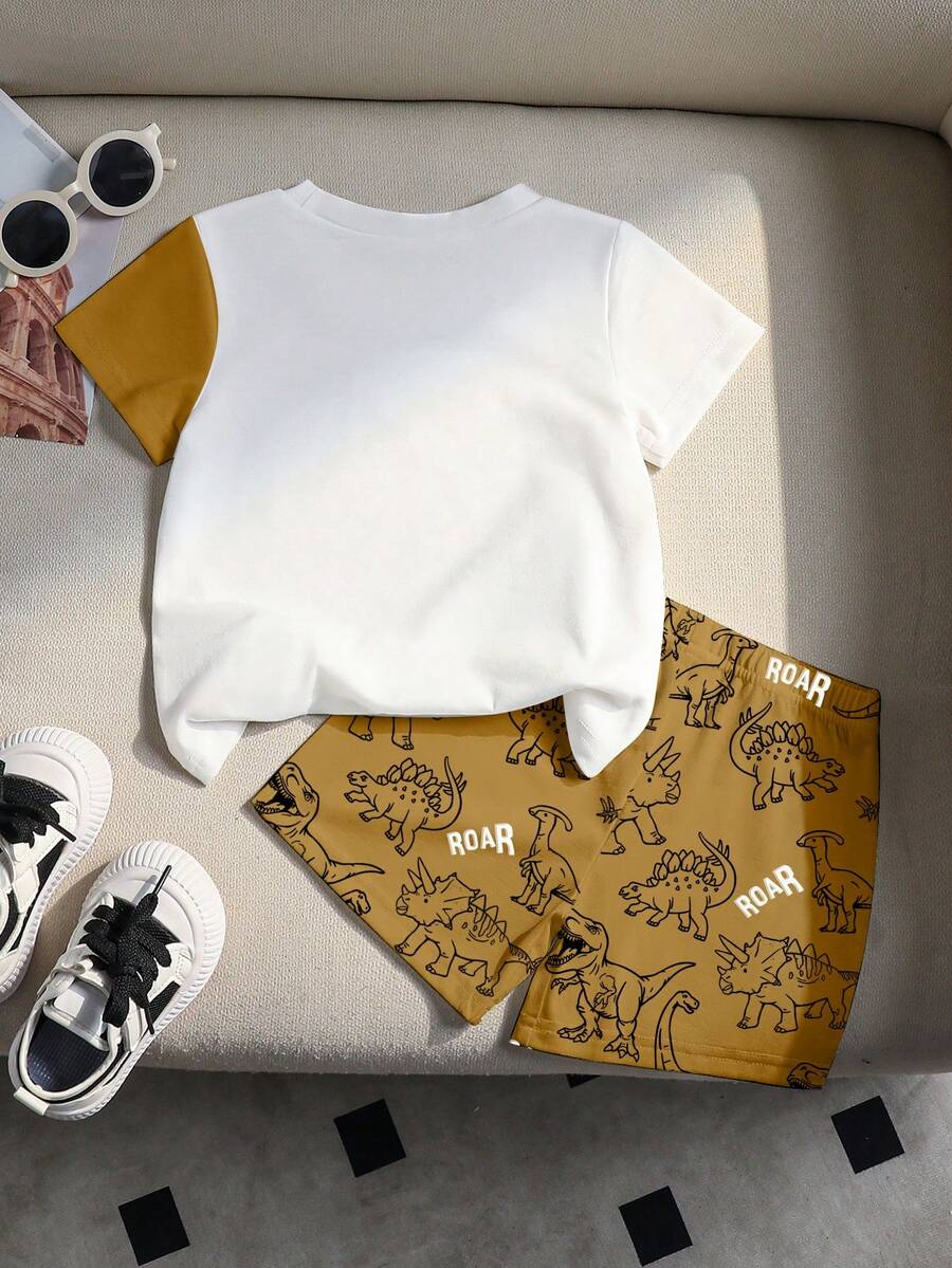 Baby Boy Blue Dinosaur Print T Shirt and Matching Shorts Summer Outfit Set