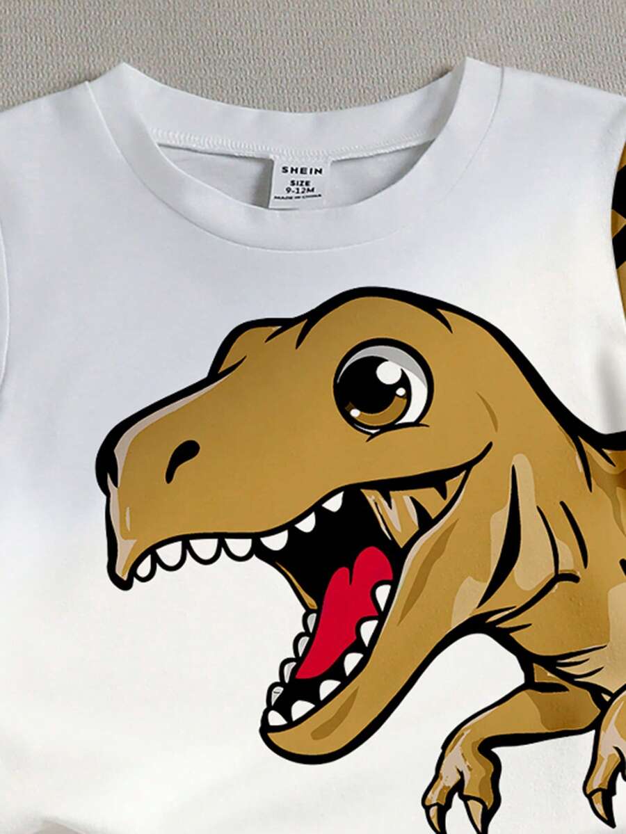 Baby Boy Blue Dinosaur Print T Shirt and Matching Shorts Summer Outfit Set