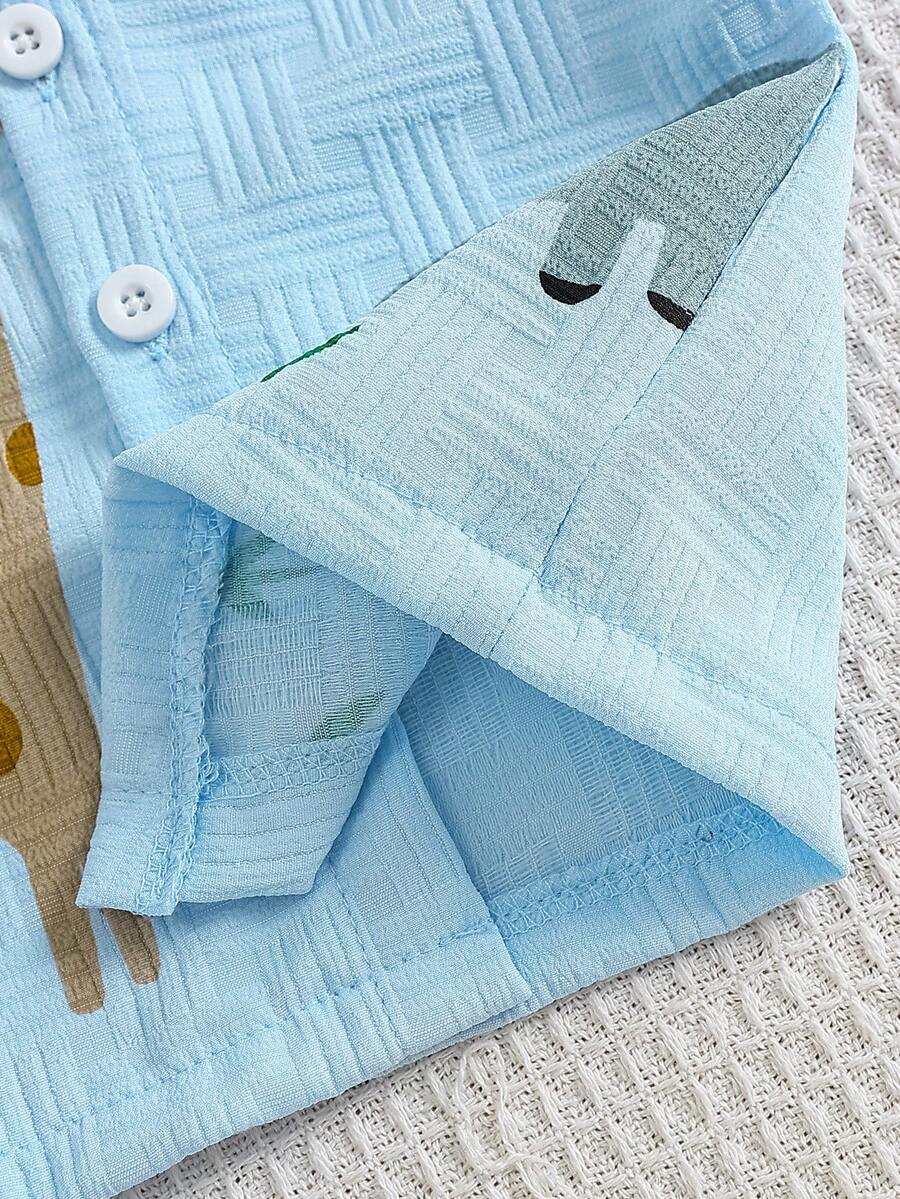 Baby Boy Cartoon Print Textured Shirt and Shorts 2 Piece Street Fashion Outfit Set