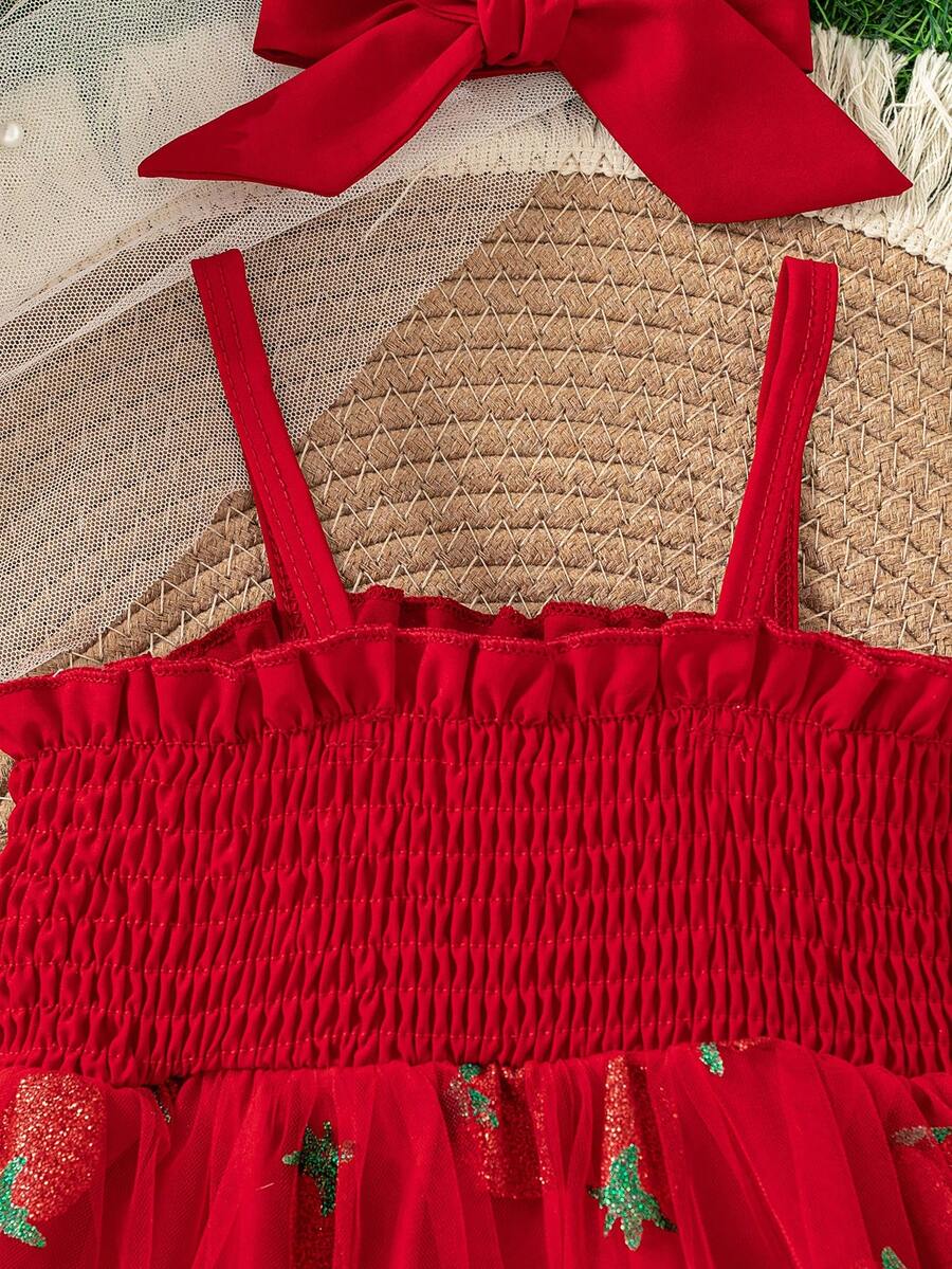 Baby Girls Strawberry Mesh Patchwork Romper with Headband for Summer Outdoor Wear