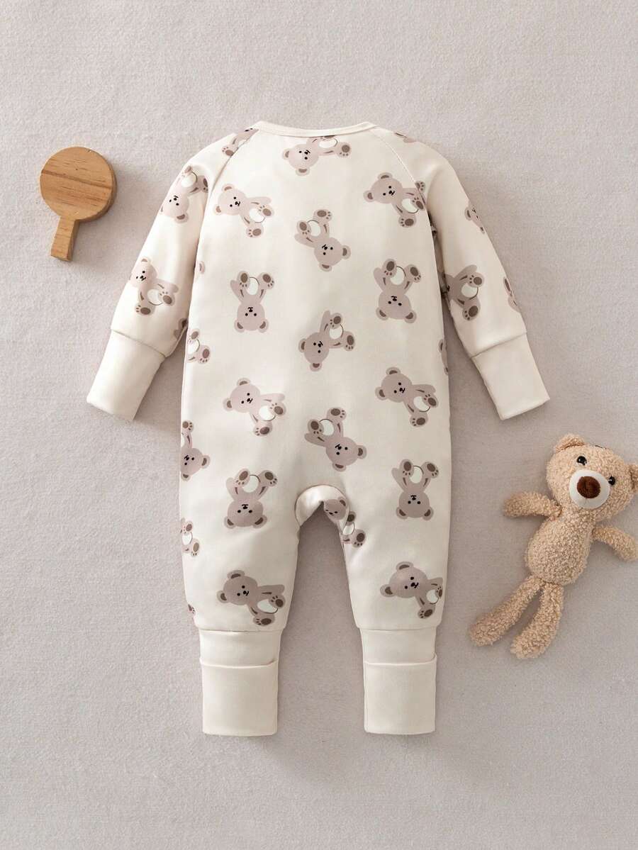 Baby Boy Cookie Print Zip Up Long Sleeve Jumpsuit Pajamas Soft One Piece Sleepwear