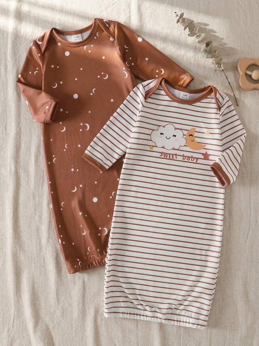 2PCS Baby Star Moon Cloud Print Long Sleeve Pajama Set for Cozy Sleepwear