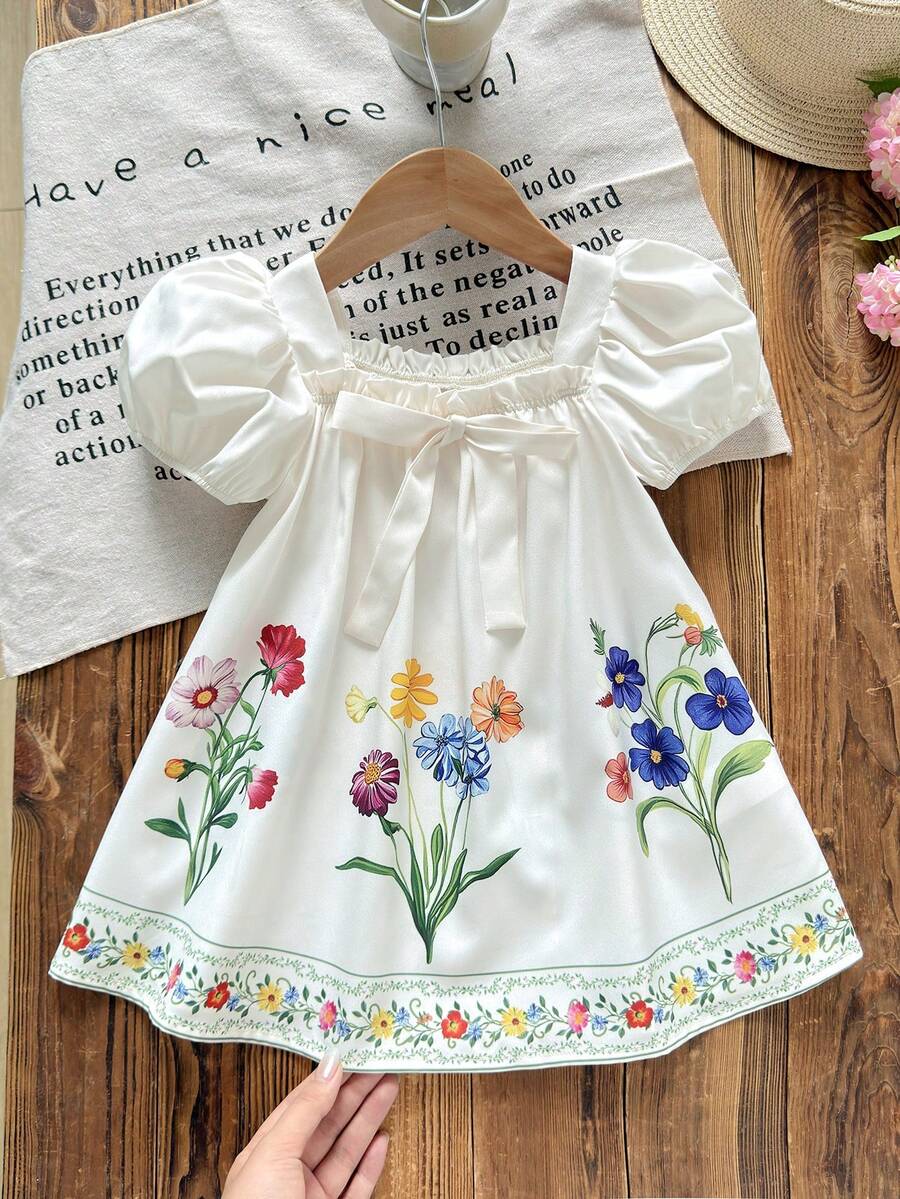 Green Plaid Short Sleeve Dress for Baby Girls - Cute Bow Accent Summer Outfit