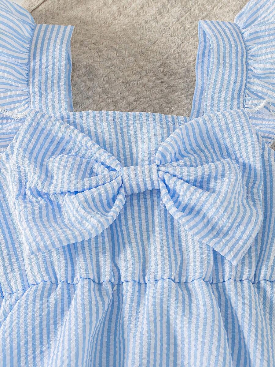 Summer Baby Girl Striped Romper Outfit With Big Bow Cap Sleeve And Sun Hat Gift Set
