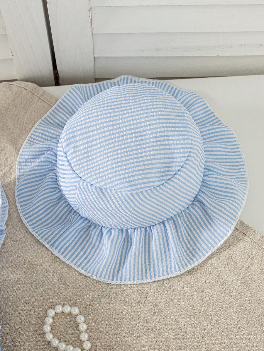 Summer Baby Girl Striped Romper Outfit With Big Bow Cap Sleeve And Sun Hat Gift Set