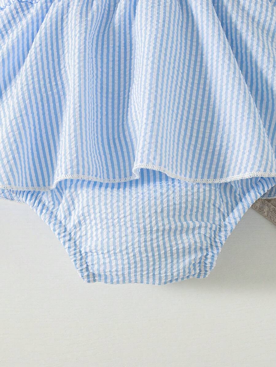 Summer Baby Girl Striped Romper Outfit With Big Bow Cap Sleeve And Sun Hat Gift Set