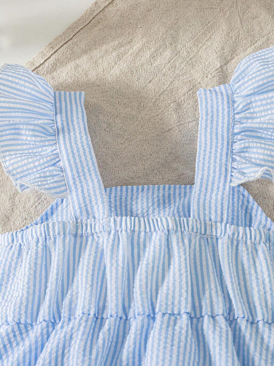 Summer Baby Girl Striped Romper Outfit With Big Bow Cap Sleeve And Sun Hat Gift Set