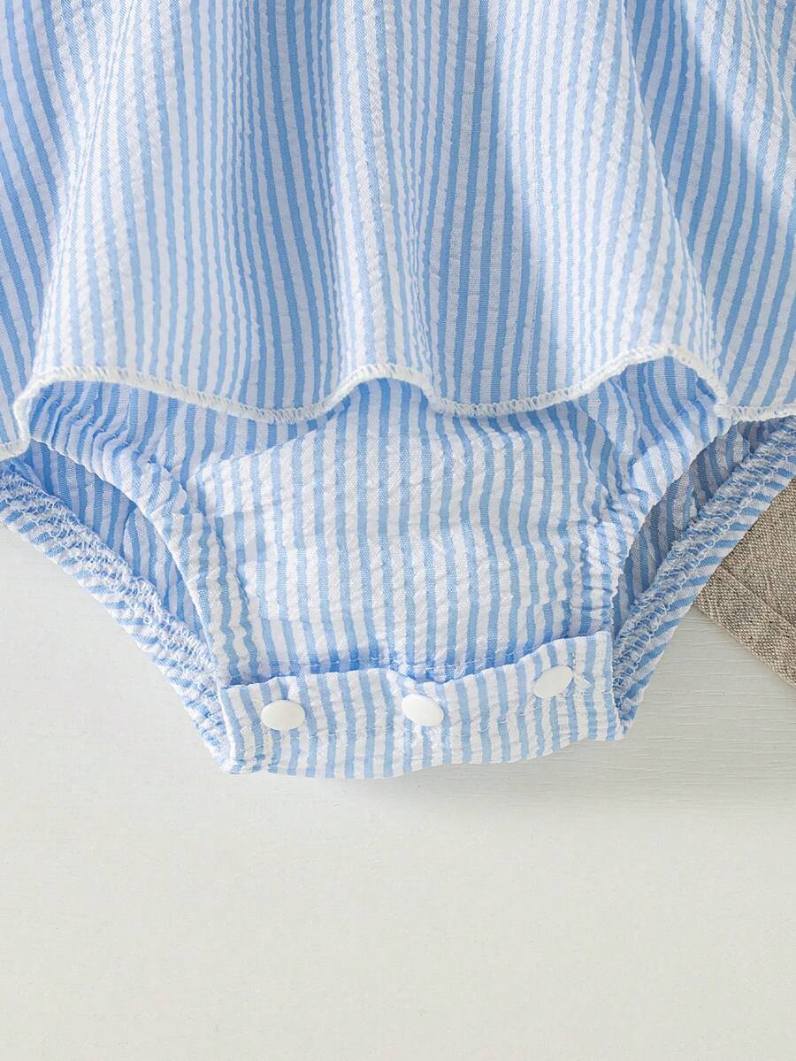 Summer Baby Girl Striped Romper Outfit With Big Bow Cap Sleeve And Sun Hat Gift Set