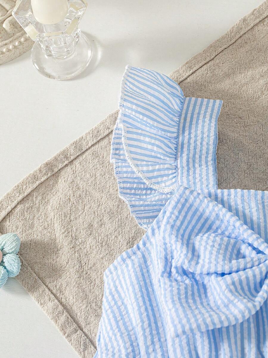 Summer Baby Girl Striped Romper Outfit With Big Bow Cap Sleeve And Sun Hat Gift Set