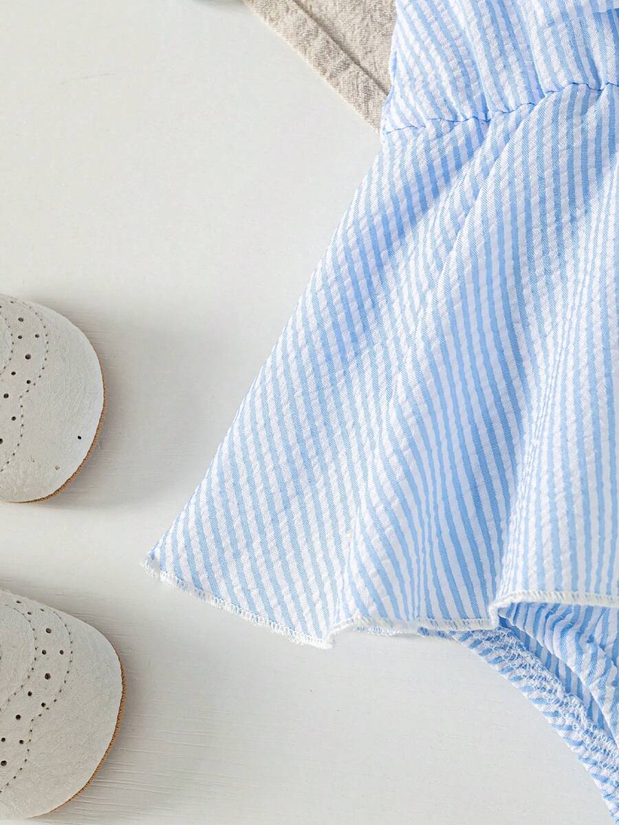 Summer Baby Girl Striped Romper Outfit With Big Bow Cap Sleeve And Sun Hat Gift Set