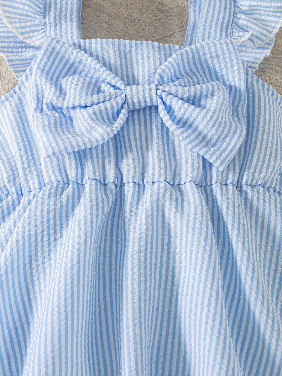 Summer Baby Girl Striped Romper Outfit With Big Bow Cap Sleeve And Sun Hat Gift Set