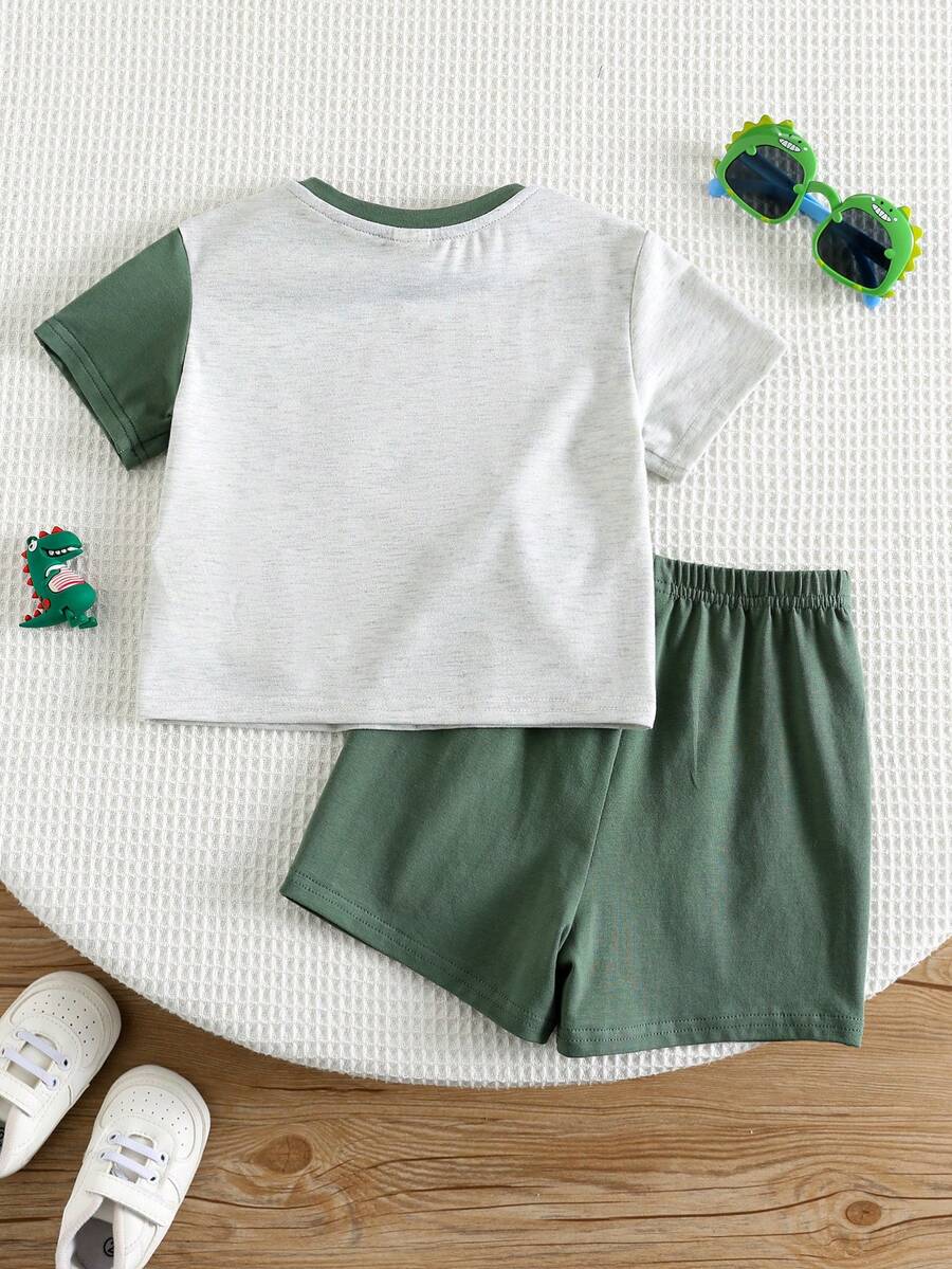 Baby Boy Animal Crayon Print T Shirt and Knitted Shorts 2 Piece Casual Spring Summer Outfit Set